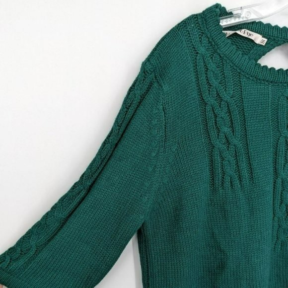 Mags & Pye Sweater OS Hunter Green Oversized Loose Fit Cable Knit Open Back Crop - Picture 3 of 13